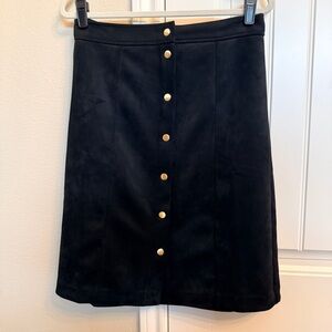 LOFT Black Faux Suede Skirt with Gold Buttons Size 8